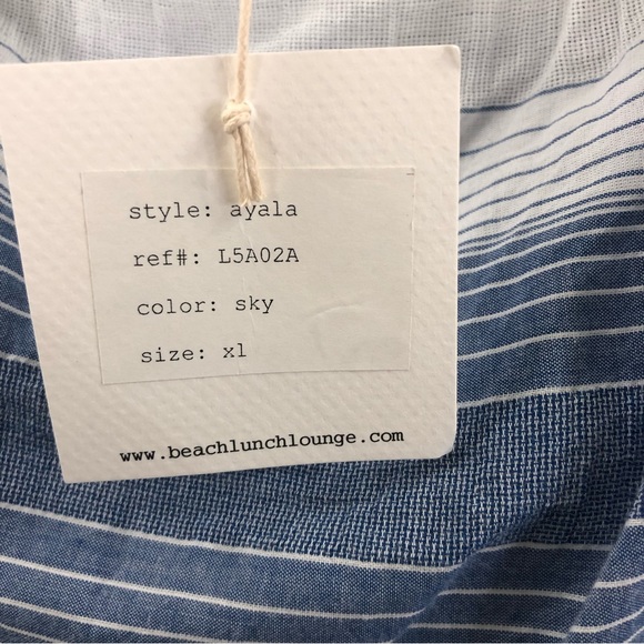BeachLunchLounge Lightweight Flowy Cotton Stripes Ayala Blue White Green Sky Top - Picture 5 of 8